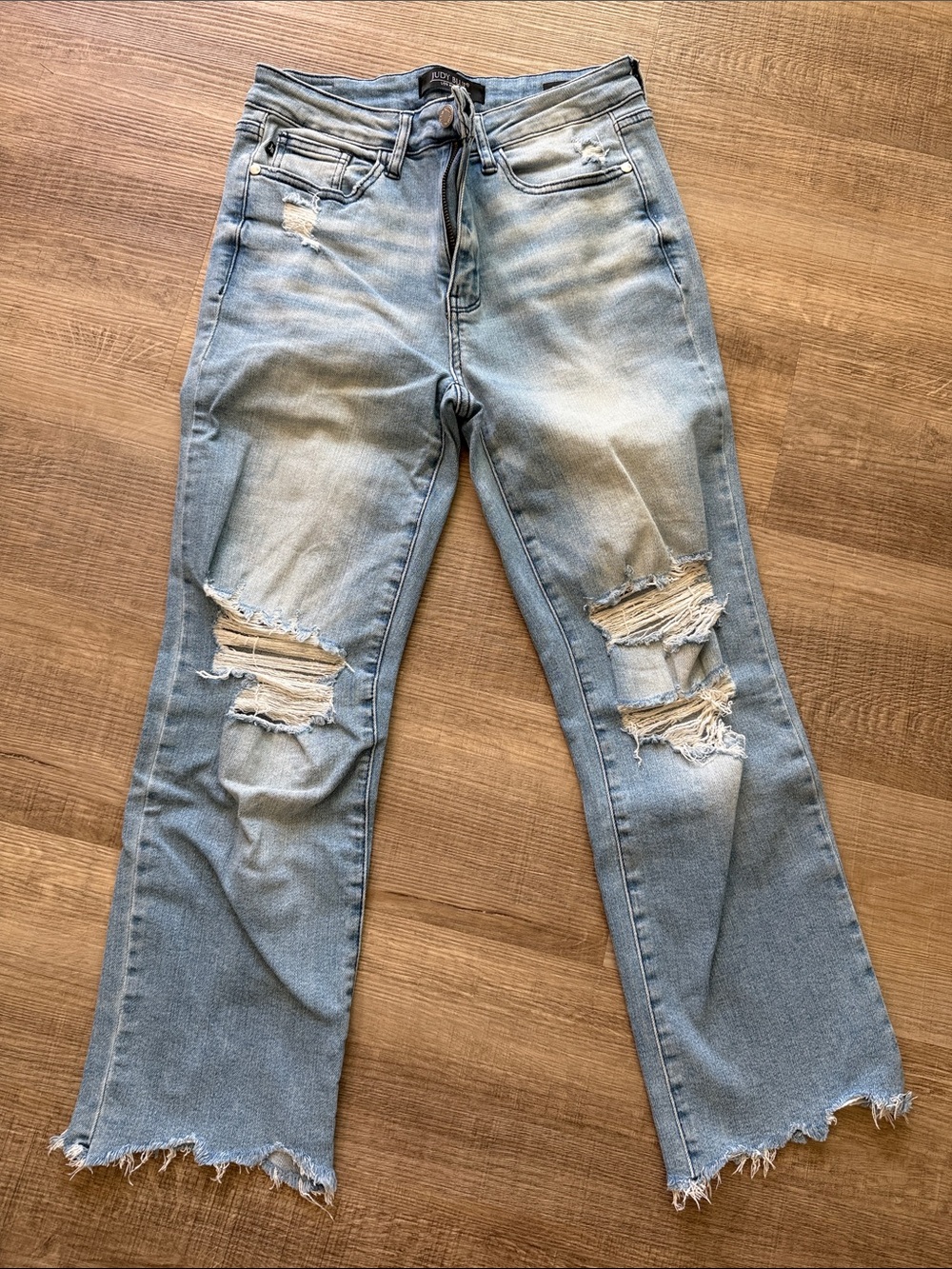 Judy Blue-straight crop, LightBlue Distressed Women's Jeans